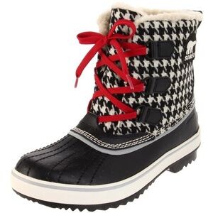 Sorel Tivoli Houndstooth Waterproof Red Lace Duck Rain Boot, Size 7